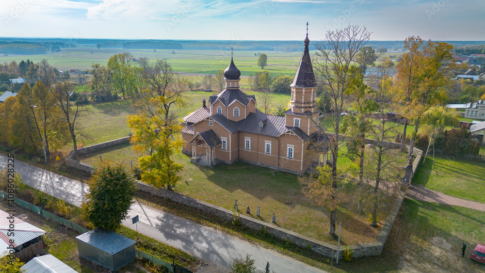 Naklejka premium Church of the Nativity of St. John the Baptist in Nowa Wola, Podlaskie Voivodeship, Poland