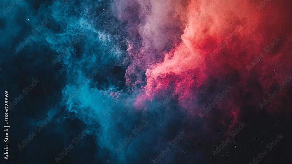 Beautiful cosmic clouds in vibrant shades of blue and red swirling in the night sky Beautiful cosmic clouds in vibrant shades of blue and red swirling in the night sky