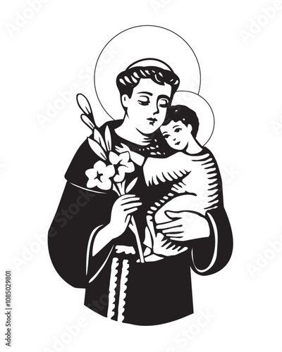 Saint Anthony with Child Jesus vector catholic religious Illustration