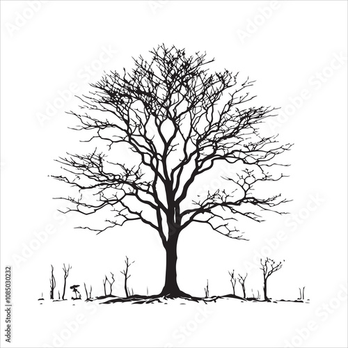 Bare tree vector. Silhouette of a dead tree vector icon. Bare dead tree silhouette isolated on a white background