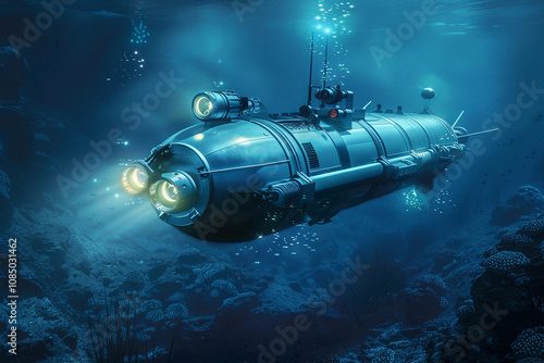 Wallpaper Mural Beautiful large bathyscaphe floating in middle of ocean during exploration Torontodigital.ca