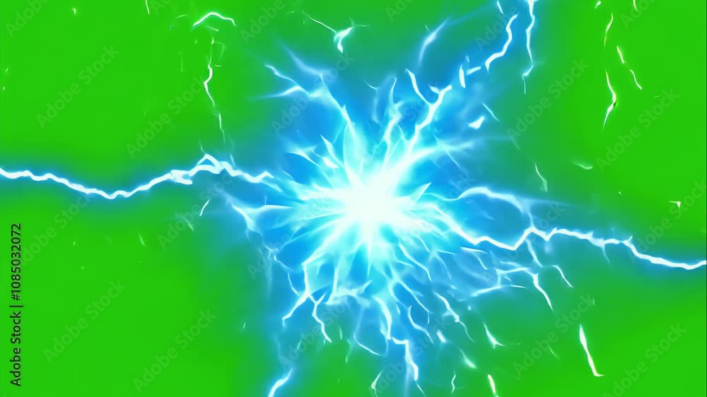 Electric blue energy blast with jagged lightning-like edges on a green background Electric blue energy blast with jagged lightning-like edges on a green background
