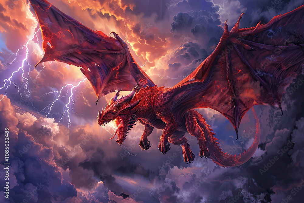 Fantastically beautiful mythological dragon with wide wings Fantastically beautiful mythological dragon with wide wings