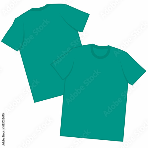 Vector illustration of a plain green t-shirt showing front and back views. Ideal for apparel design, branding and fashion projects.