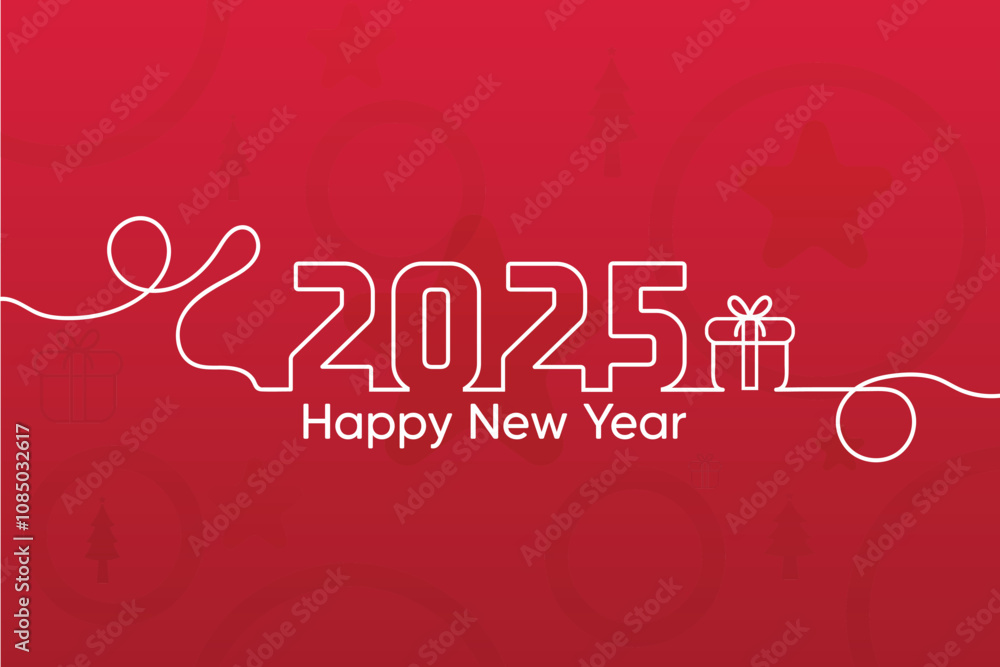 2025 New Year line design on red background, New year 2025 greeting. Happy new year 2025. 2025 line art style. vector illustration. 2025 New Year line design on red background, New year 2025 greeting. Happy new year 2025. 2025 line art style. vector illustration.