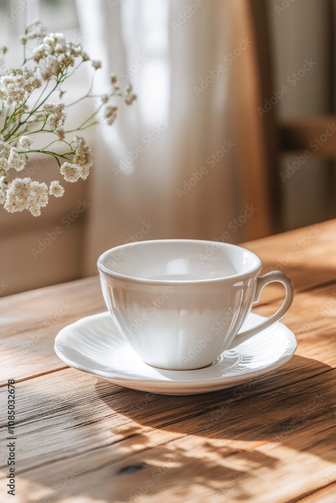 Cup and saucer on wooden table Cup and saucer on wooden table