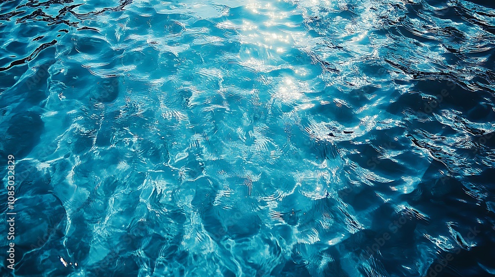 Obraz premium Blue water surface with ripples and reflections background