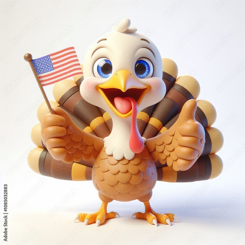 3D cartoon Funny Thanksgiving Turkey happy in white background 3D cartoon Funny Thanksgiving Turkey happy in white background