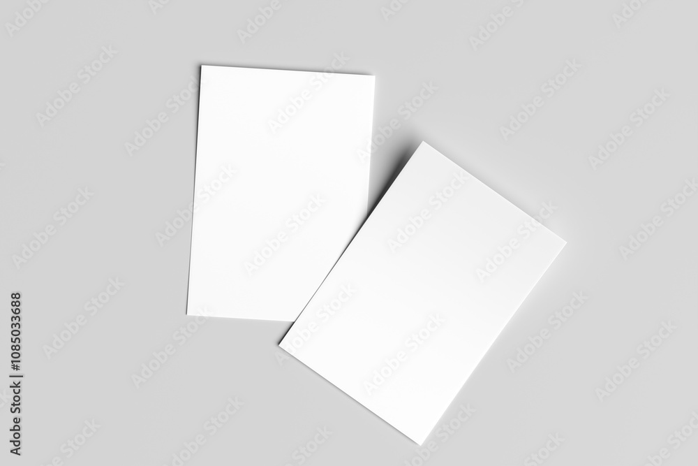 Empty paper note template of A4 format with soft shadow isolated on white background. 3d rendering