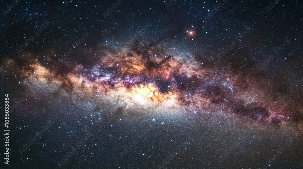 Stunning view of a galaxy filled with vibrant colors and stars in a deep night sky Stunning view of a galaxy filled with vibrant colors and stars in a deep night sky