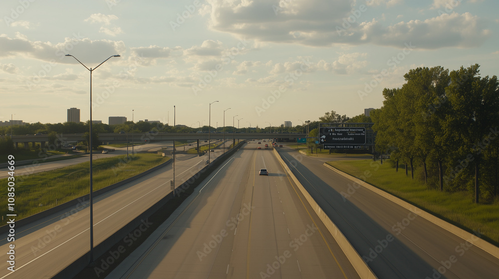 Fototapeta premium Empty express lane on highway during off-peak hours, symbolizing efficiency and opportunity in a calm, uncluttered environment.
