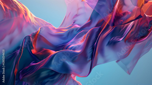 Abstract 3D Illustration of Flowing Purple and Orange Fabric