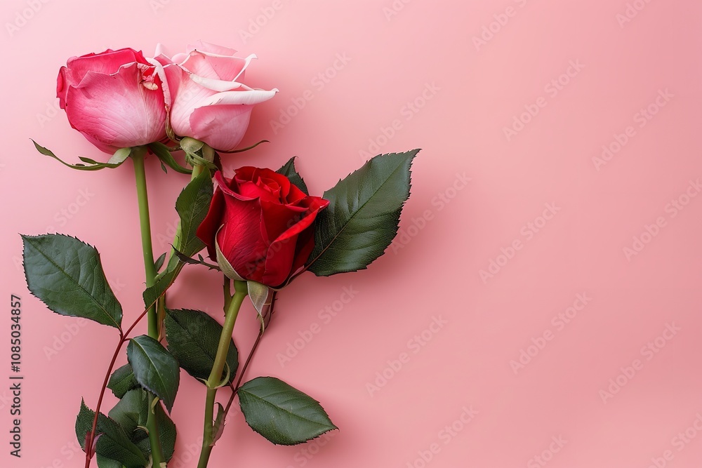 Obraz premium Pink flowers on a Valentine's Day design concept background. Generative Ai