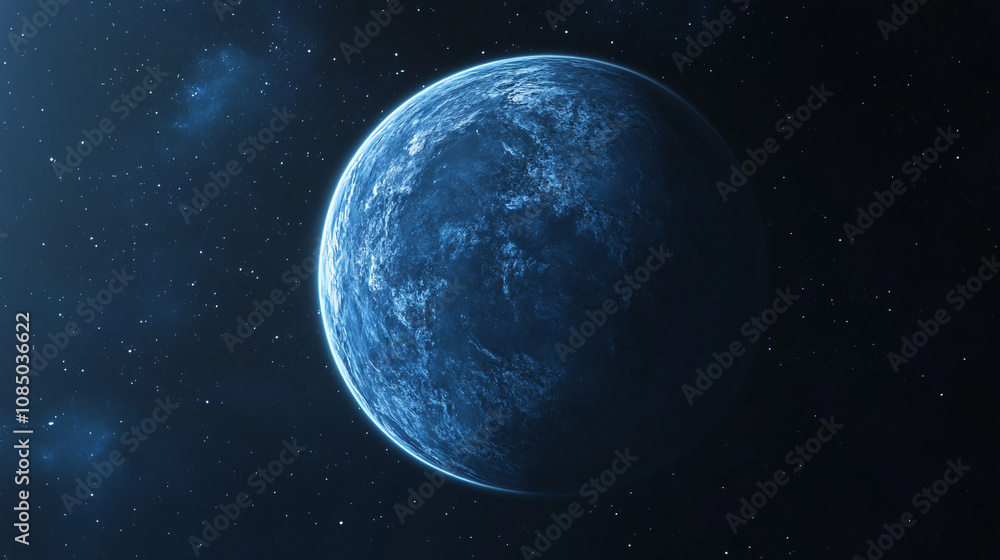 A stunning view of a blue planet in the depths of space with stars surrounding it A stunning view of a blue planet in the depths of space with stars surrounding it