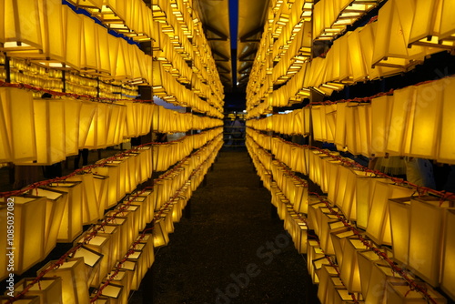 Aisle with lanterns lined up on both sides
