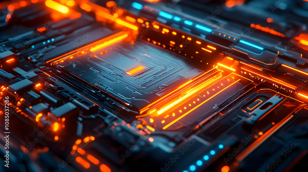 Fototapeta premium Futuristic Circuitry 3D Render - Abstract Technology Background