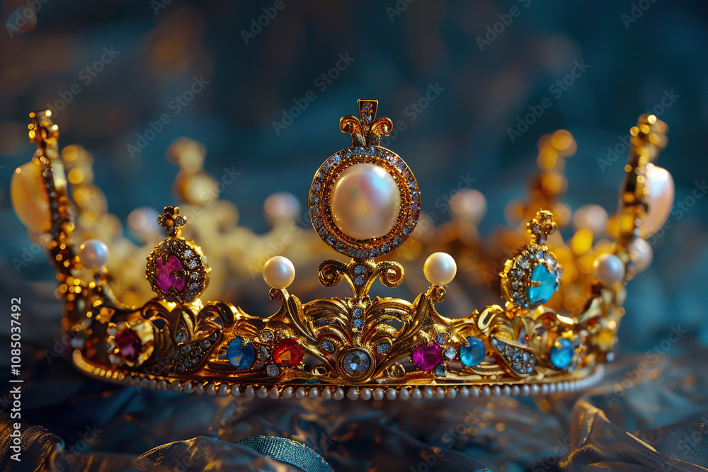 Fantastic beautiful king or queen crown from gold material for coronation Fantastic beautiful king or queen crown from gold material for coronation