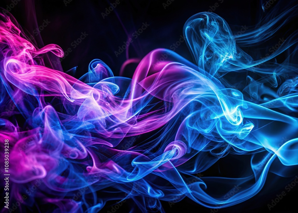 Obraz premium Abstract Neon Smoke Lines Blue Purple Macro Photography