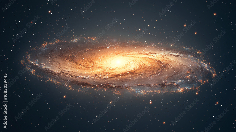 Naklejka premium A vibrant galaxy spiral shining bright in the vast cosmos filled with stars at night