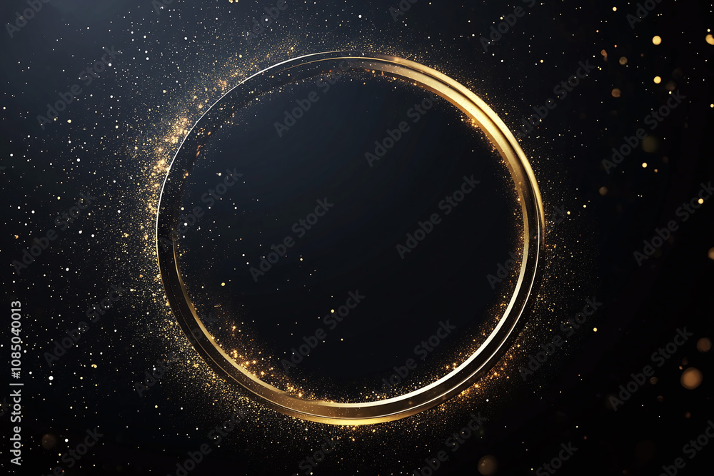 Golden Ring with Glowing Particles on a Dark Background Golden Ring with Glowing Particles on a Dark Background