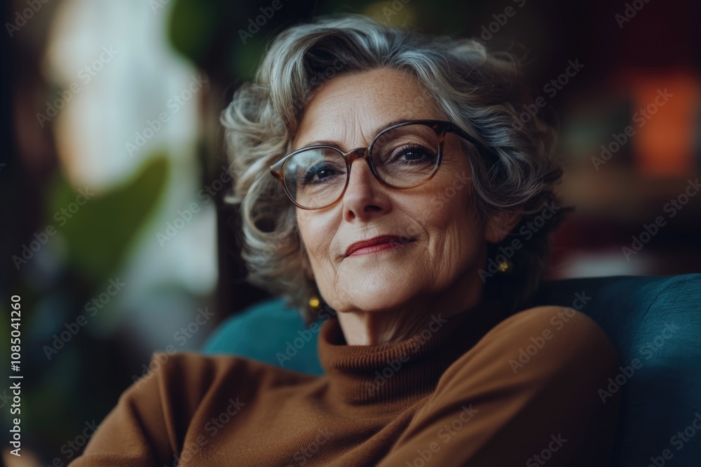 Woman with glasses sitting in a chair Woman with glasses sitting in a chair