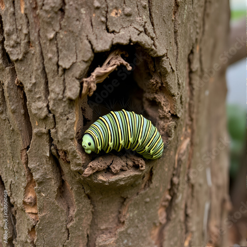 Procession caterpillar nest on the treen trunk of an oak tree photo