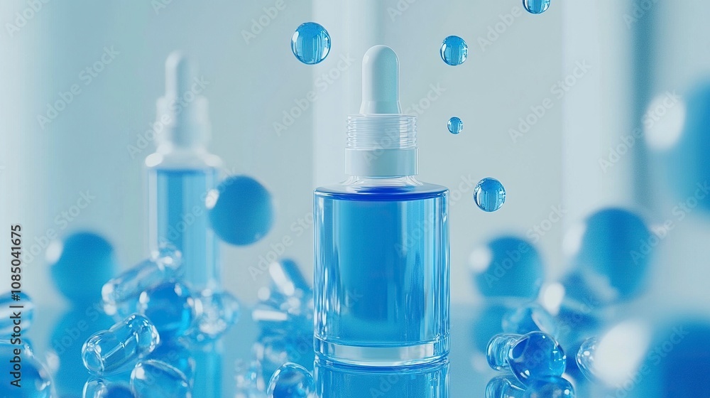 Molecular bead experiment of blue skin care product emulsion essence. Molecular bead experiment of blue skin care product emulsion essence.