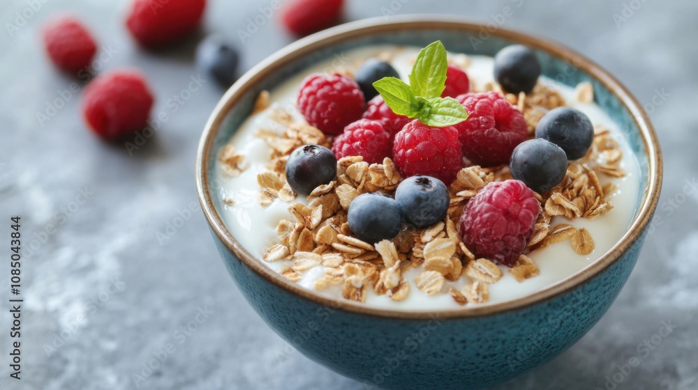 Casserole bowl filled with delicious yogurt in a close-up view, highlighting freshness and nutrition Casserole bowl filled with delicious yogurt in a close-up view, highlighting freshness and nutrition