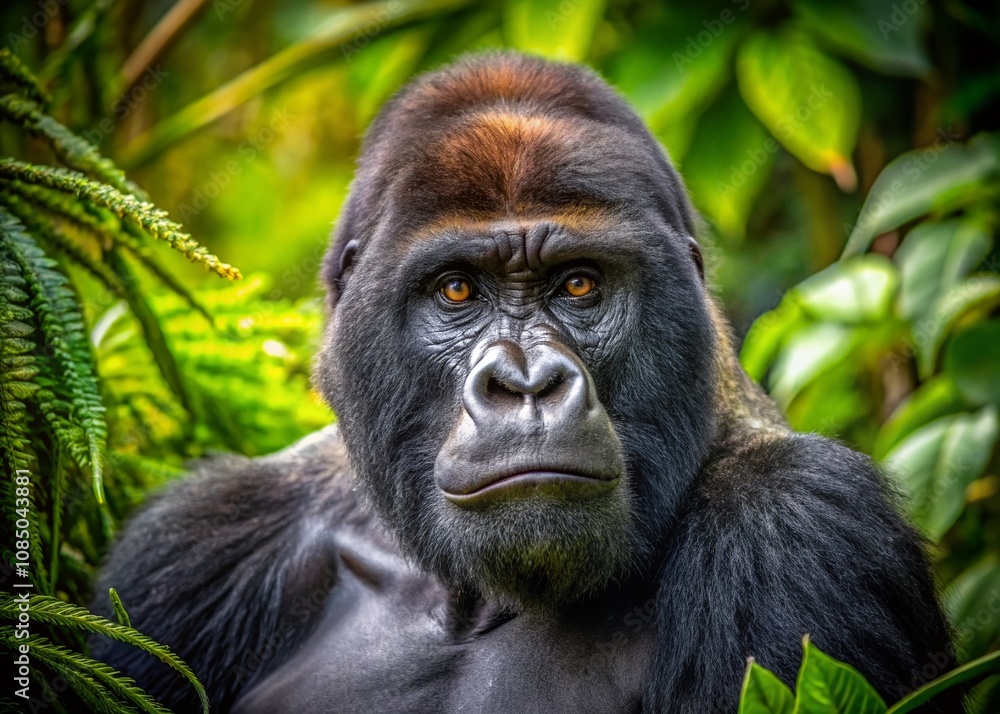Majestic Portrait of a Silverback Gorilla in a Natural Habitat, Captured in Panoramic Photography Style, Showcasing its Strength, Intelligence, and Unique Features in Stunning Detail Majestic Portrait of a Silverback Gorilla in a Natural Habitat, Captured in Panoramic Photography Style, Showcasing its Strength, Intelligence, and Unique Features in Stunning Detail