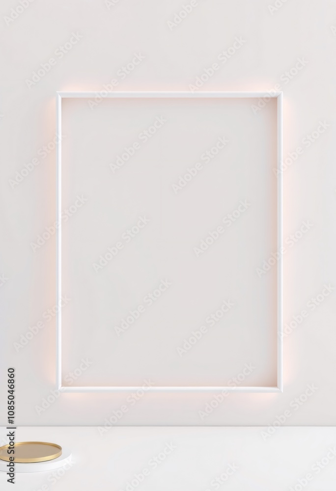 Minimalist white frame and podium mockup. Minimalist white frame and podium mockup.