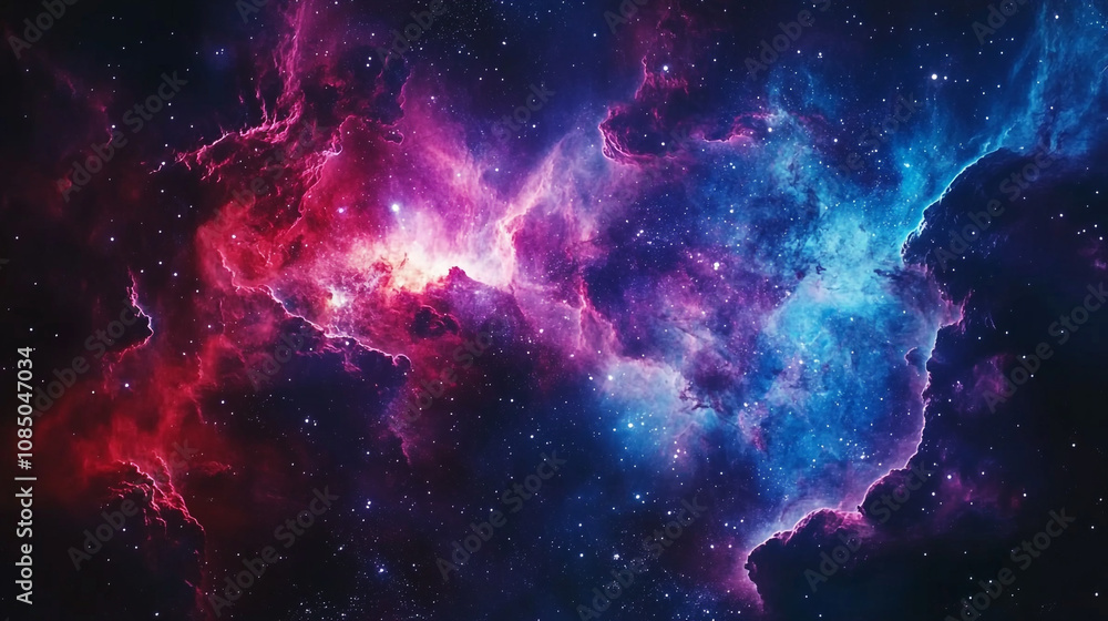 Stunning depiction of a vibrant nebula filled with colorful cosmic gases and shining stars Stunning depiction of a vibrant nebula filled with colorful cosmic gases and shining stars
