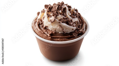 Close-up of ice cream in a cup with detailed textures, isolated against a white background