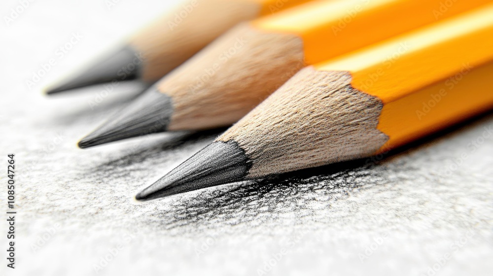 Three sharpened yellow pencils on a textured surface. Three sharpened yellow pencils on a textured surface.