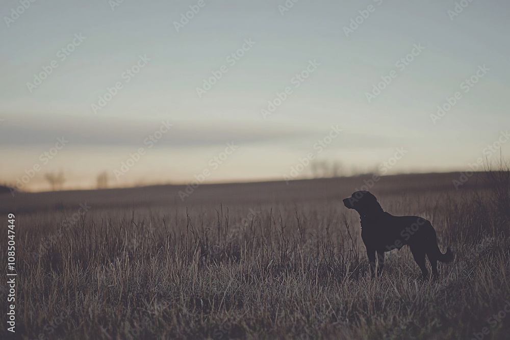 A Serene Evening: A Dog Gazing Across the Expansive Field A Serene Evening: A Dog Gazing Across the Expansive Field