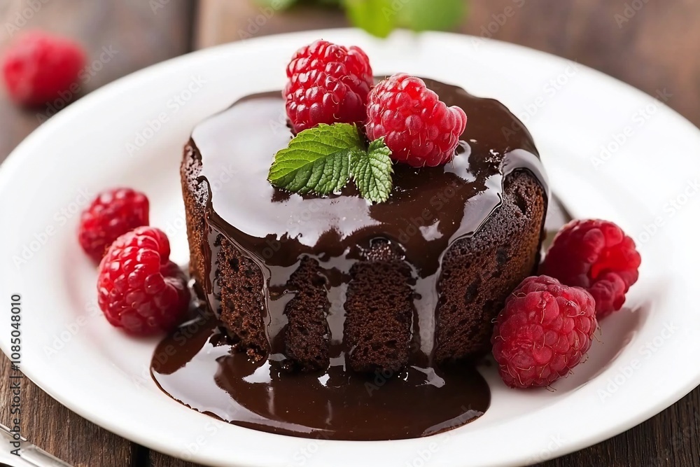 Decadent Chocolate Lava Cake with Fresh Raspberries Decadent Chocolate Lava Cake with Fresh Raspberries