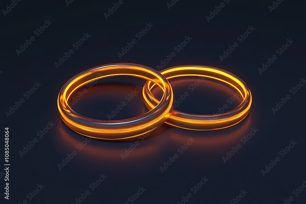 Two glowing wedding rings on a dark background, symbolizing love and commitment. Two glowing wedding rings on a dark background, symbolizing love and commitment.