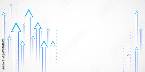 Multiple upward blue arrows of varying sizes on a white background symbolizing growth and progress in business or technology. 3D Rendering