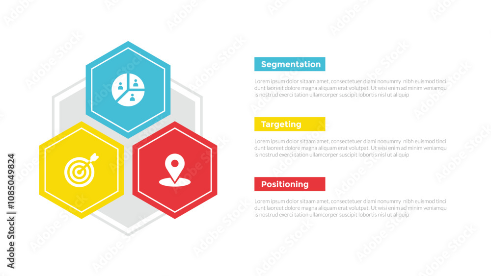 STP marketing analysis infographics template diagram with hexagon table box outline header with 3 point step design for slide presentation STP marketing analysis infographics template diagram with hexagon table box outline header with 3 point step design for slide presentation