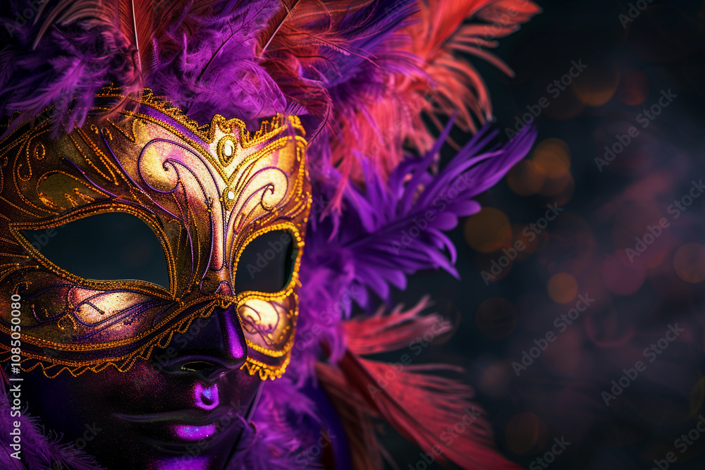 Fototapeta premium Beautiful greeting card with bright holiday composition for happy celebrate mardi gras