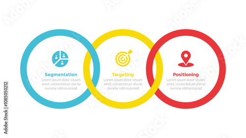 STP marketing analysis infographics template diagram with circular arrow outline cycle with 3 point step design for slide presentation