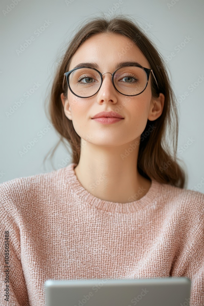Portrait of Young Woman in Glasses and Sweater Portrait of Young Woman in Glasses and Sweater