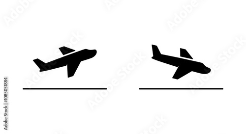 Airplane take off and landing icon in generic design. Departure and arrival plane sign symbol