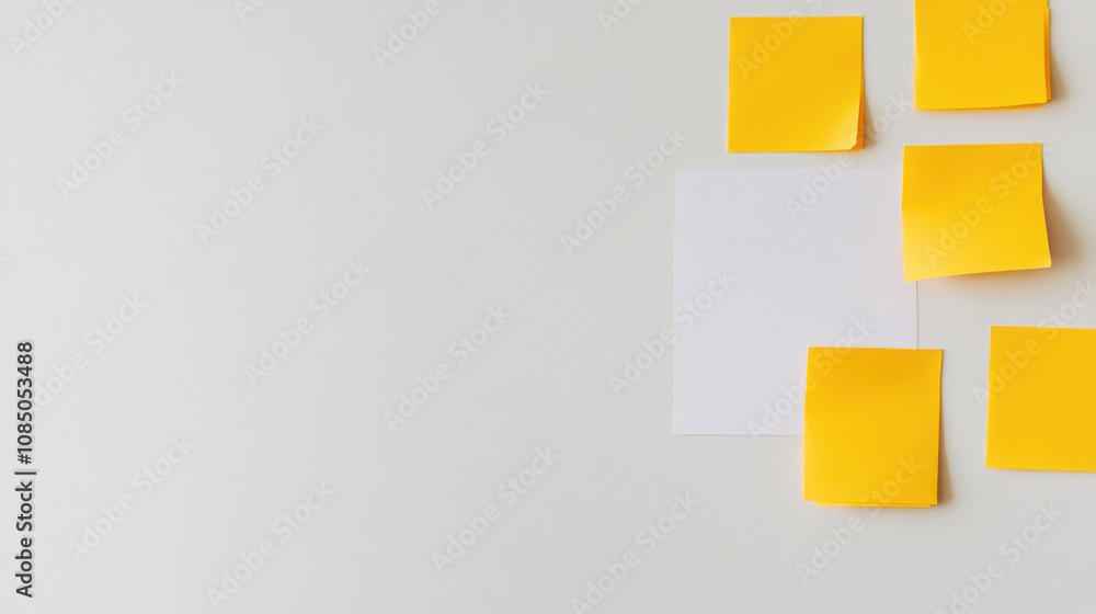 Yellow Sticky Notes with Blank Space on White Surface Yellow Sticky Notes with Blank Space on White Surface