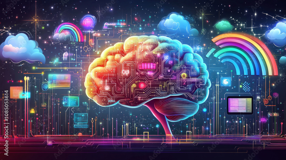 Colorful brain model, big data concept Colorful brain model, big data concept