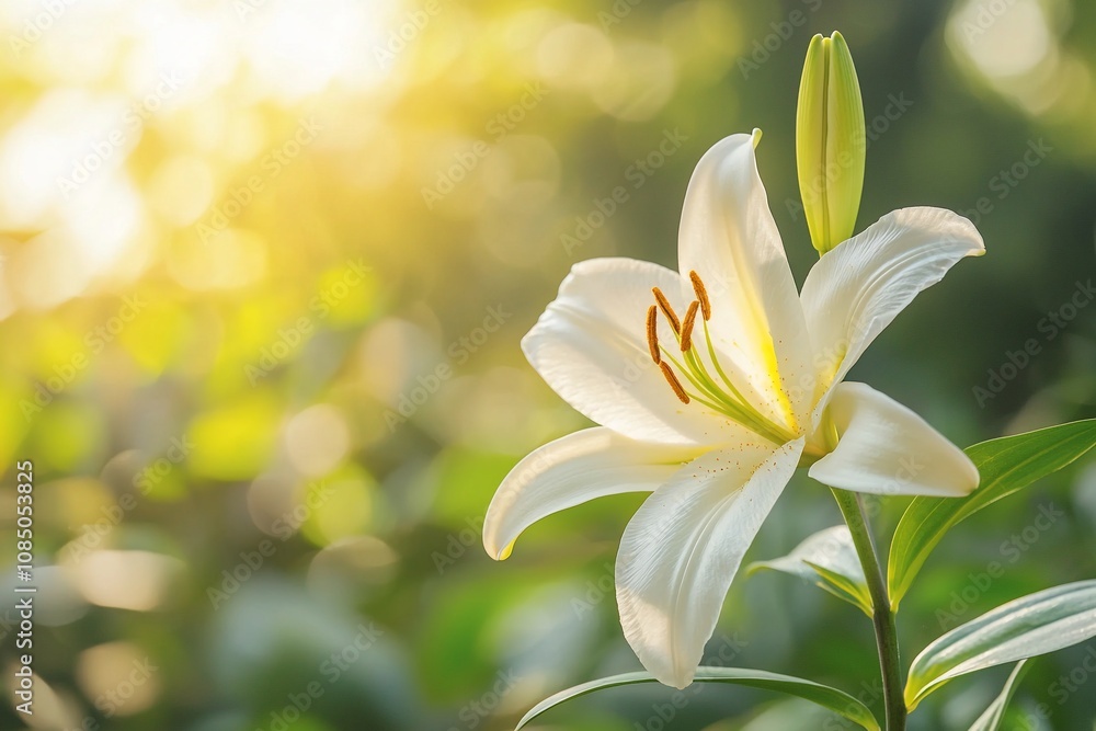 Delicate White Lily Bathed in Soft Golden Light Delicate White Lily Bathed in Soft Golden Light