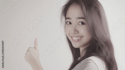 Wallpaper Mural Young Woman with Long Hair Giving Thumbs Up Torontodigital.ca