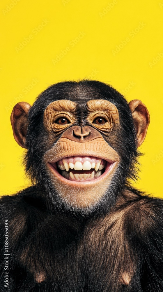 Happy chimp smiling big. AI. Happy chimp smiling big. AI.