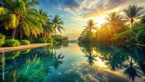 Serene Summer Pool Reflections: Tranquil Water Background for Relaxing Vibes and Peaceful Moments in a Summer Setting