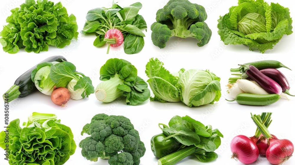 Fresh Vegetables Displayed on White Background Fresh Vegetables Displayed on White Background