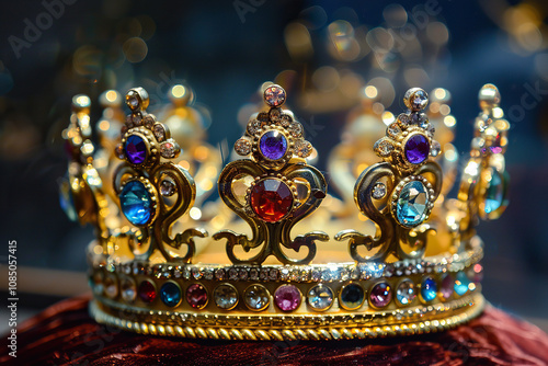 Fantastic beautiful king or queen crown from gold material for coronation